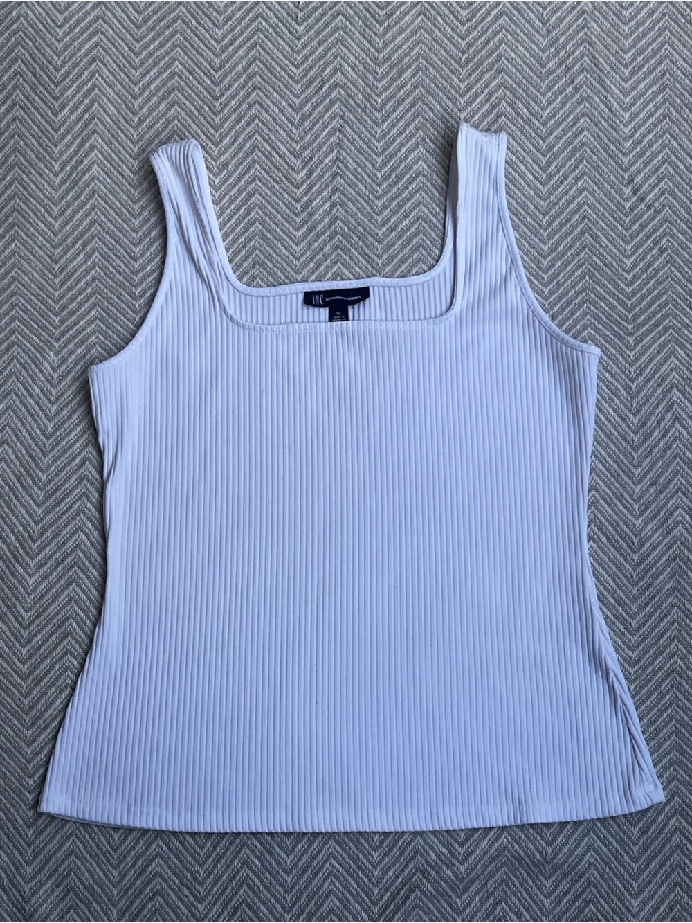 INC International Concepts White Ribbed Square Neck Tank